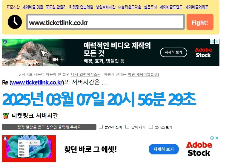 네이비즘 티켓링크 서버시간