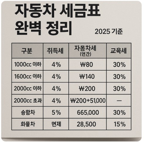 자동차 세금표